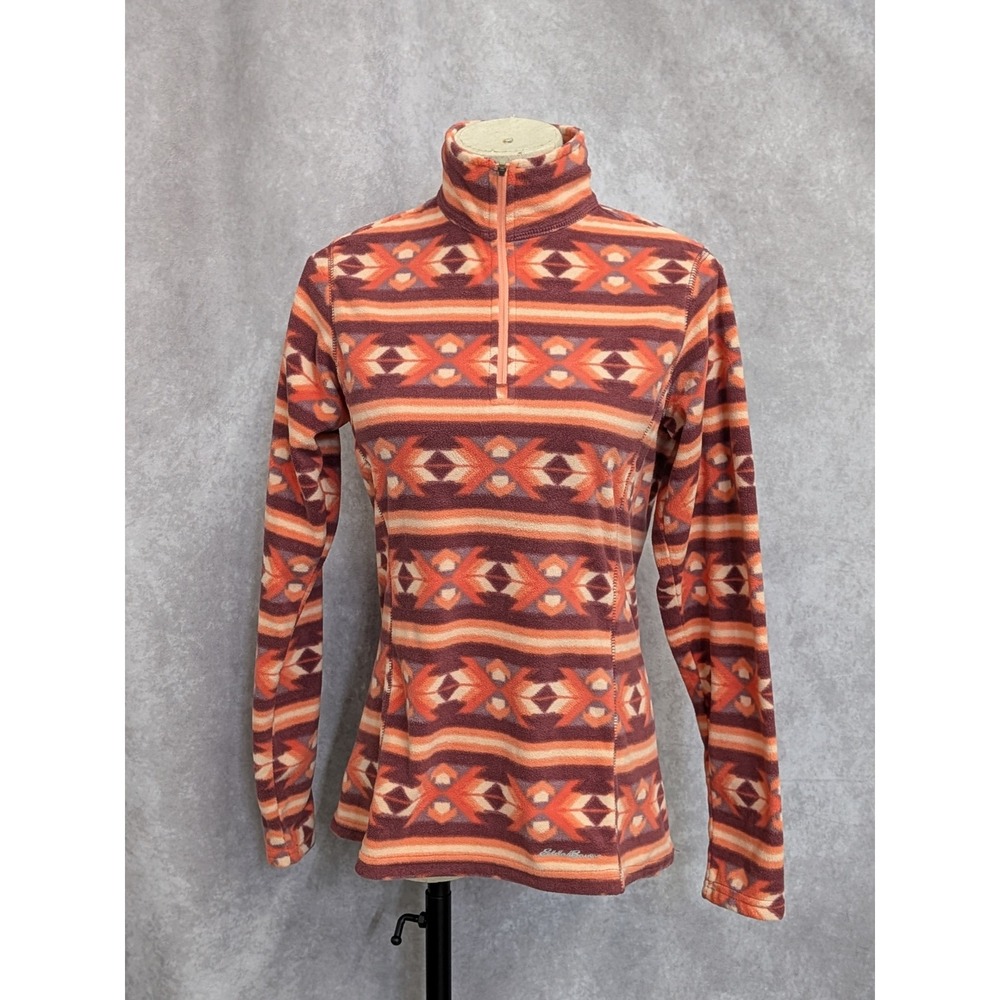 Eddie Bauer Women XS Fleece Pullover Quarter Zip Southwestern Geometric Orange